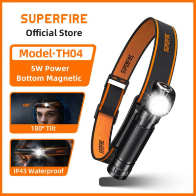 New  TH04 LED Headlamp Type C Rechargeable 90° Headlight 18650 Flashlight with I