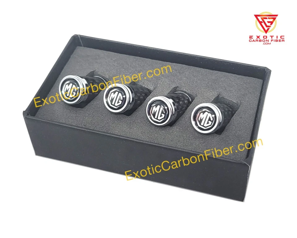 MG 银色标志带黑色背景碳纤维轮胎阀盖全新物品! — 第 2/2 张图片