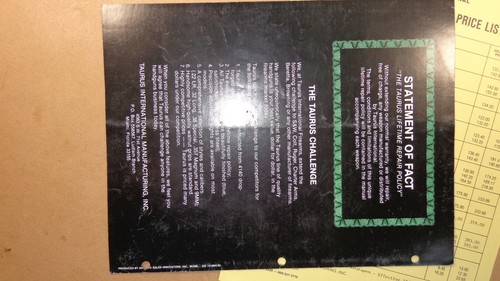 1984 Taurus Firearms Catalog 357 magnum - dealer price list - Picture 2 of 3