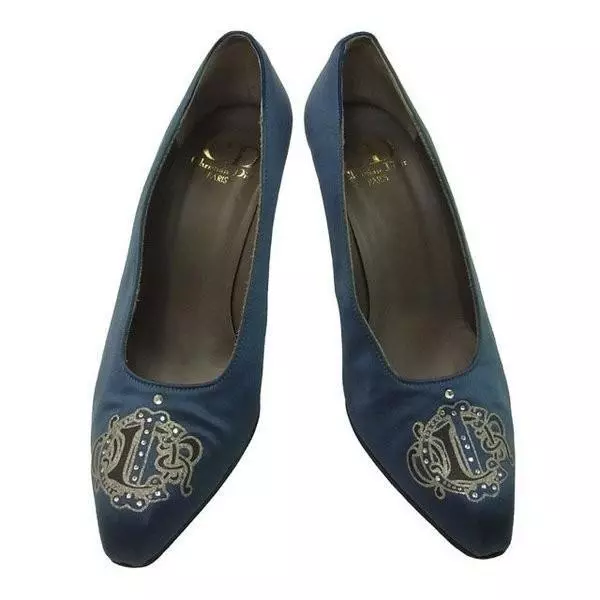 Escarpins strass logo bleu x vert talons hauts longueur semelle 25 cm