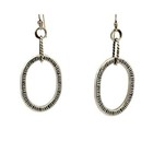 Estate Sterling Silver Oval Dangle Drop Hook Earrings Artisan Textured 10.9g — photo 1