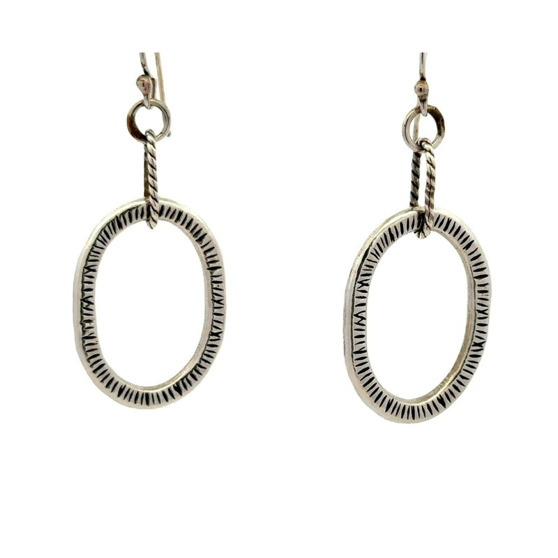 Estate Sterling Silver Oval Dangle Drop Hook Earrings Artisan Textured 10.9g