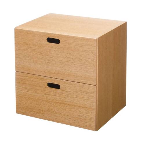 MUJI STACKABLE WOOD CHEST 2 RECTANGULAR DRAWERS OAK 14 x 14 x 11 in New