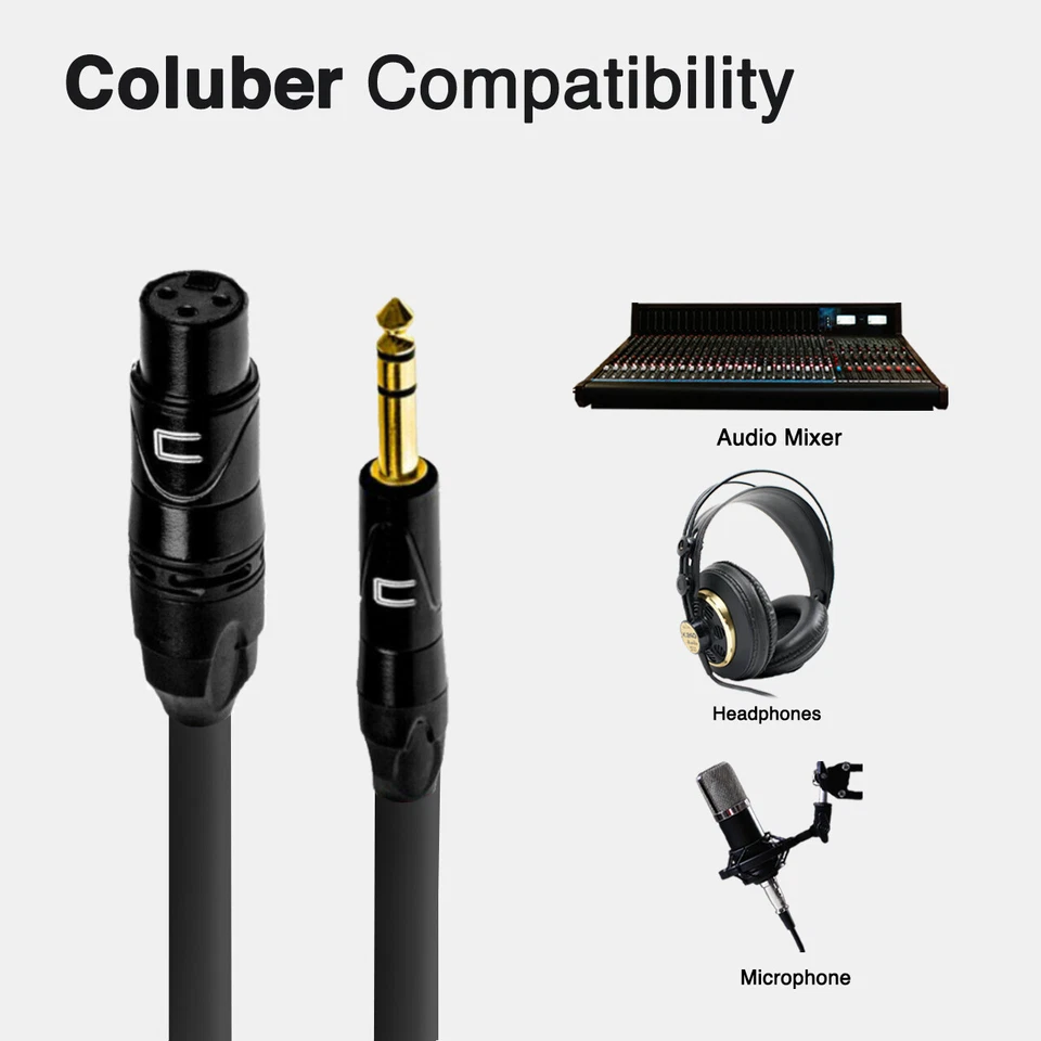 3-Pin XLR Female to 1/4" TRS Male Balanced Stereo Cable Custom Length Color Cord - Image 3 of 4