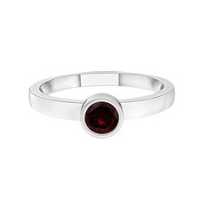 Solitaire Bezel Set 5MM Round Shape Red Garnet Women Ring 925 Sterling Silver