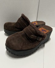 Rocket Dog Chunky Clogs Brown Slip Ons Faux Leather Fur Lined Y2K TLC Women  s 6