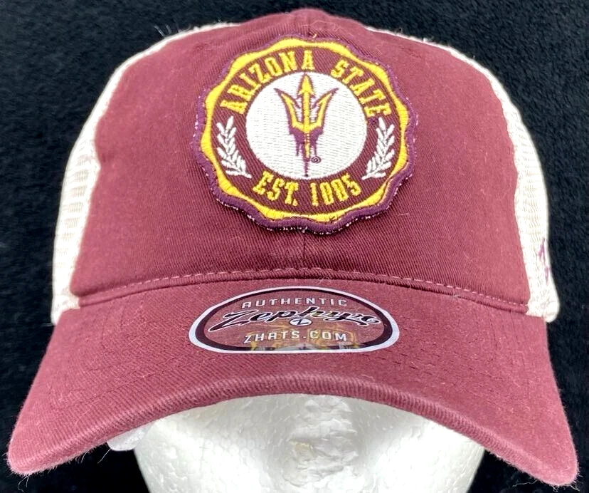 NEW Arizona State ASU Sun Devils Zephyr Mesh Snapback Baseball Cap Hat Red OSFA - Image 2 of 4