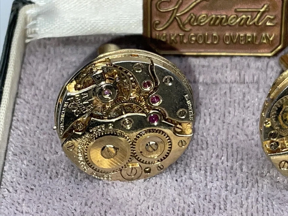 Vintage Krementz Faux Pocket Watch Works Cuff Links - Image 3 of 4