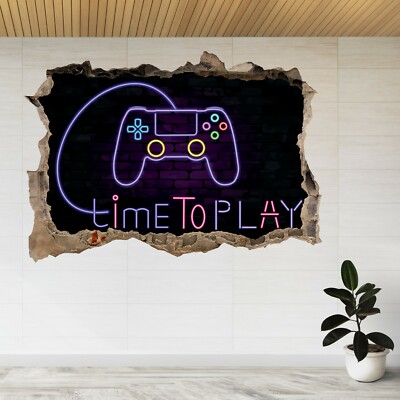Gamer Joy Pad Konsole Controller 3D Smashed View Wandaufkleber Poster Aufkleber A555