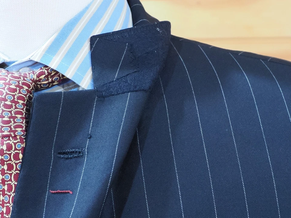 SARTORIA PARTENOPEA Napoli Handmade Black Stripe Wool Suit 42R Italy 50R - Image 3 of 4