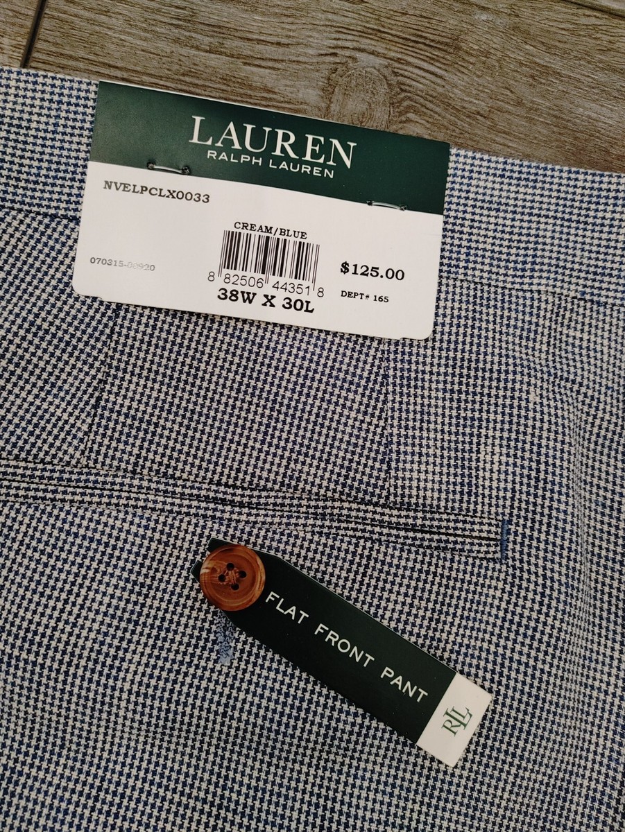 LAUREN RALPH LAUREN GREEN LABEL cream/blue CHECK FLAT FRONT DRESS