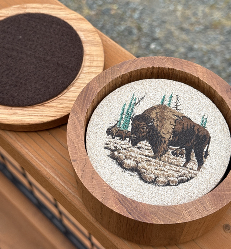 Thirstystone Buffalo On The Plains Set Of 4 Vintage Natural Sandstone Coasters - Picture 2 of 7