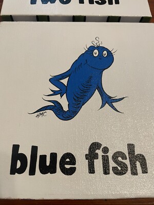 HAND PAINTED - Dr. Seuss One Fish Two Fish Red Fish Blue Fish