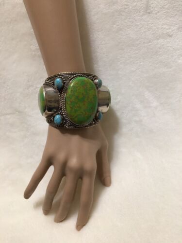 Silver Tone Turquoise Stones wide Cuff Bracelet Ch