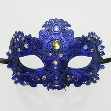 Lace Mardi Gras Masquerade Mask Embellished w/ Gems for Women M3206 [Royal Blue]