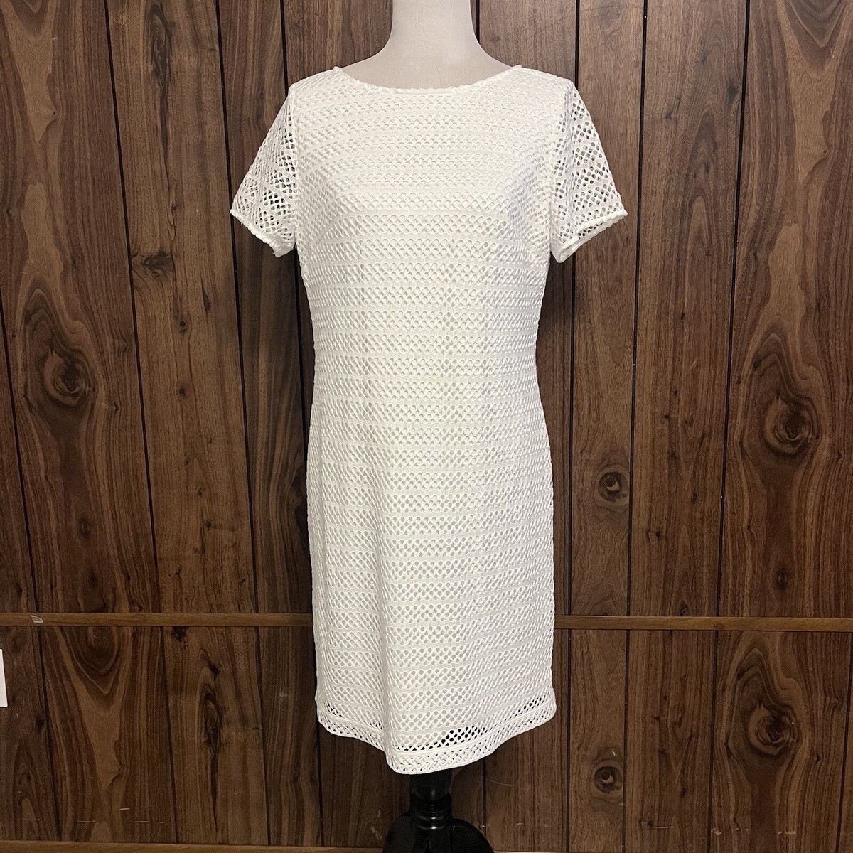 KARL LAGERFELD Paris White Criss Cross Lace Fit & Flare Ponte Lined Dress Sz 14 KARL LAGERFELD Paris White Criss Cross Lace Fit & Flare Ponte Lined Dress Sz 14