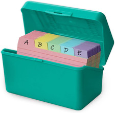 3X5 Index Card Holder Box with 100 Cards Dividers Tabs 3"X 5", Teal