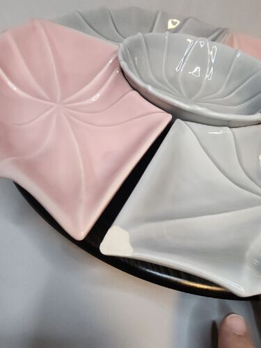 Rosemead Ceramic L550 Pink Gray Party Snack Bowls Chips Dips Veggie Lazy Susan - Picture 3 of 18