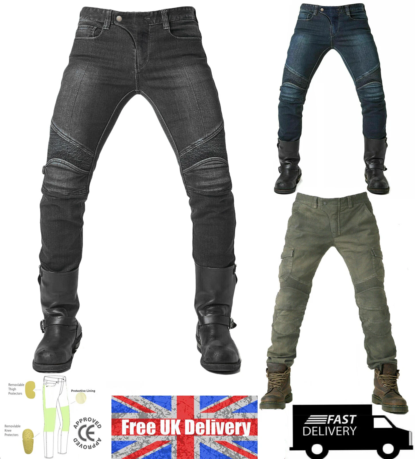 Motorcycle Jeans Motorbike Trousers Pant Made With Kevlar Biker Free CE Armours