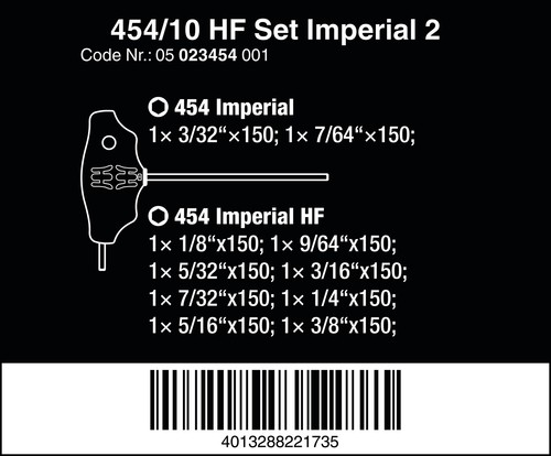 Wera Screwdriver Set T-Handle Hex Holding Function 10pc 454/10 HF Set Imperial 2 - Picture 8 of 8