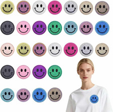 30PCS Sequin Iron on Patches,Iron on Smiley Face Patch for Hats,Clothing,Jeans 1
