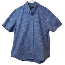 Ralph Lauren Men  s Plaid Button Down Short Sleeve ShirtSize XL Pony Logo Office
