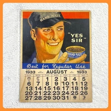 1933 Hand Mate Chewing Tobacco Advertising Calendar 14" Cardboard Vintage 1930s