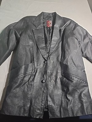 G3 Bomber Jacket Small Leather Flight G-III Black HEAVY Grunge Y2K Vtg
