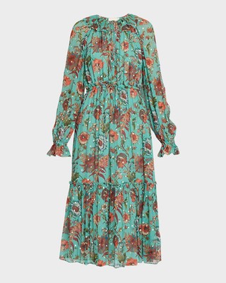 NWT Ulla Johnson Audette in Garden Bloom Floral Silk Chiffon Midi Dress 6 $790