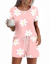 Women  s Pajama Set Soft Casual Two Piece Short Sleeve Sleepwear Outfit