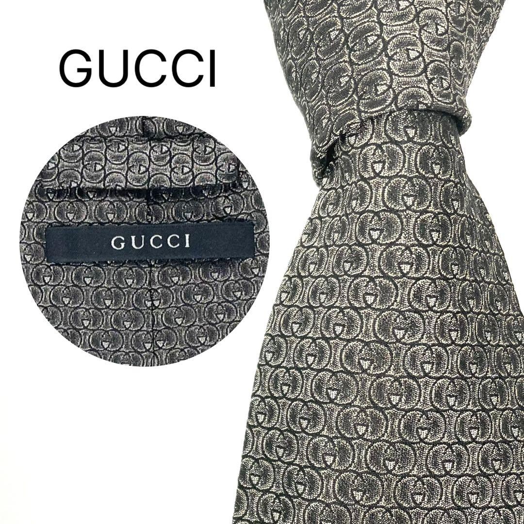 GUCCI Necktie Tie All over Interlocking GG pattern Made in Italy 100% Silk Gray
