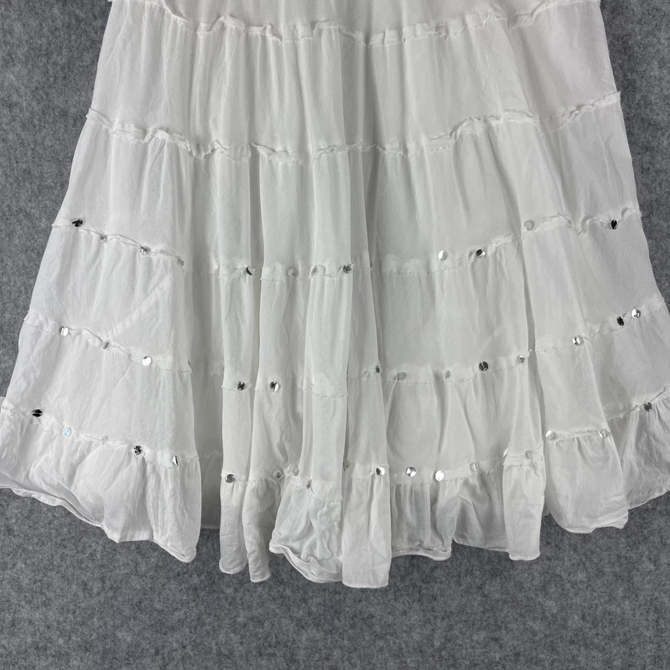 Maxi Falda Kaktus en Niveles Para Mujer Pequeña Blanca Adornada Boho Cottage Hada Gitana Foto 3 de 4
