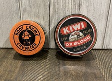 Vintage Shoe Polish Tin Lot - Kiwi Ox Blood Shoe Polish  Cavalier Boot Creme