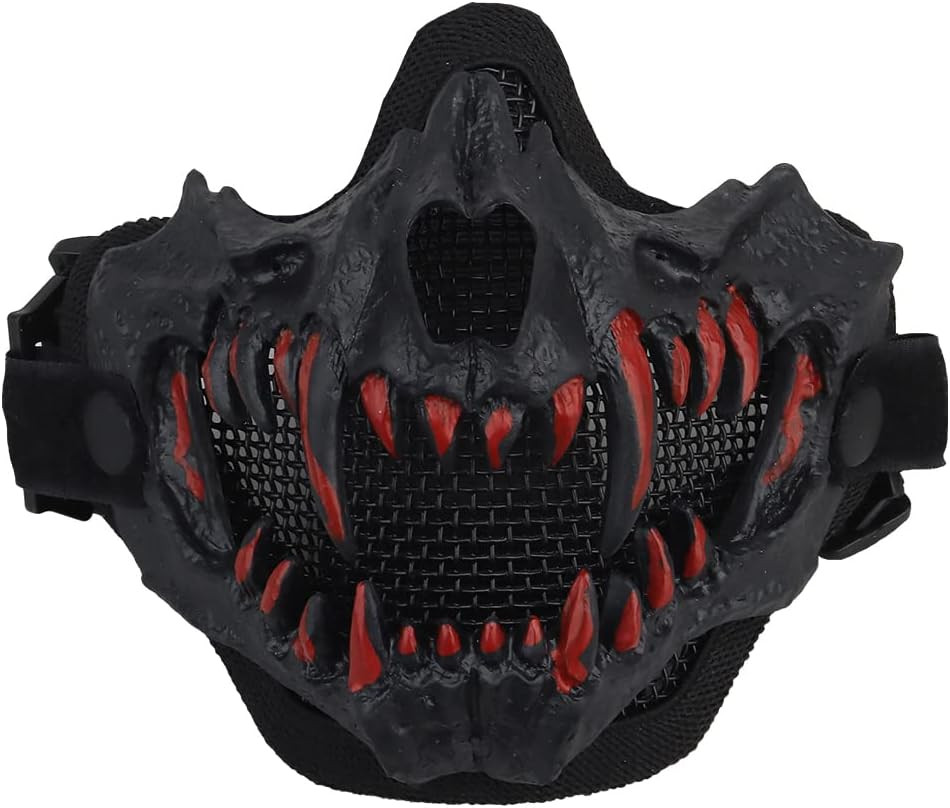 Airsoft Half Face Skull Masks Tactical Face with Ear Face Protection Mesh Mask f