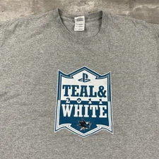 vintage 2011 SAN JOSE SHARKS TEAL & WHITE promo t shirt XL PS3 PLAYSTATION