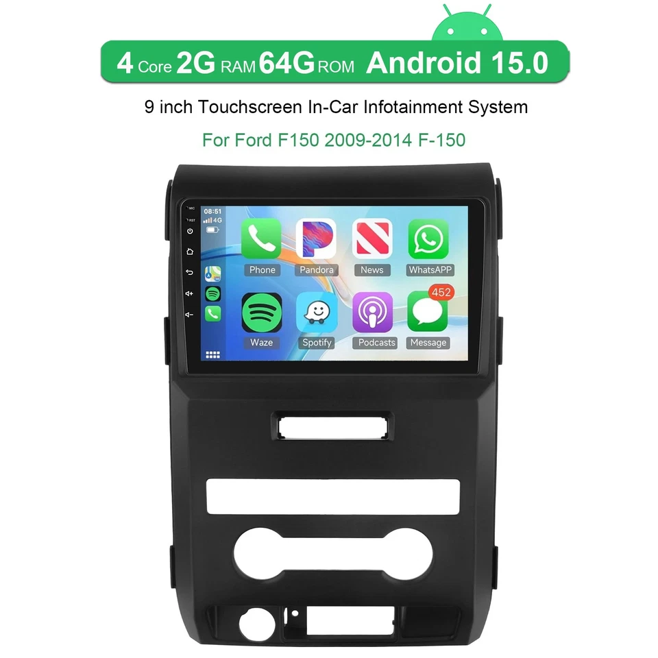 For Ford F150 2009-2014 Android 15 Car Stereo Radio Carplay GPS Navi Wifi Player Foto 2 de 4
