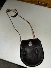 2 TASSELS  THISTLE SCOTTISH KILT SPORRAN REAL DARK BROWN COWHIDE LEATHER
