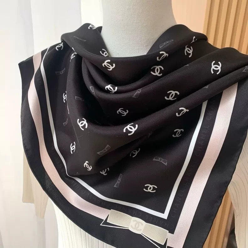 Chanel classic black women's decorative square scarf/shawl 90*90cm