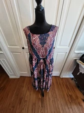 Blue and Red Paisley Smocked Sundress Maxi  XL Song n Spirit Boho Hippie Travel