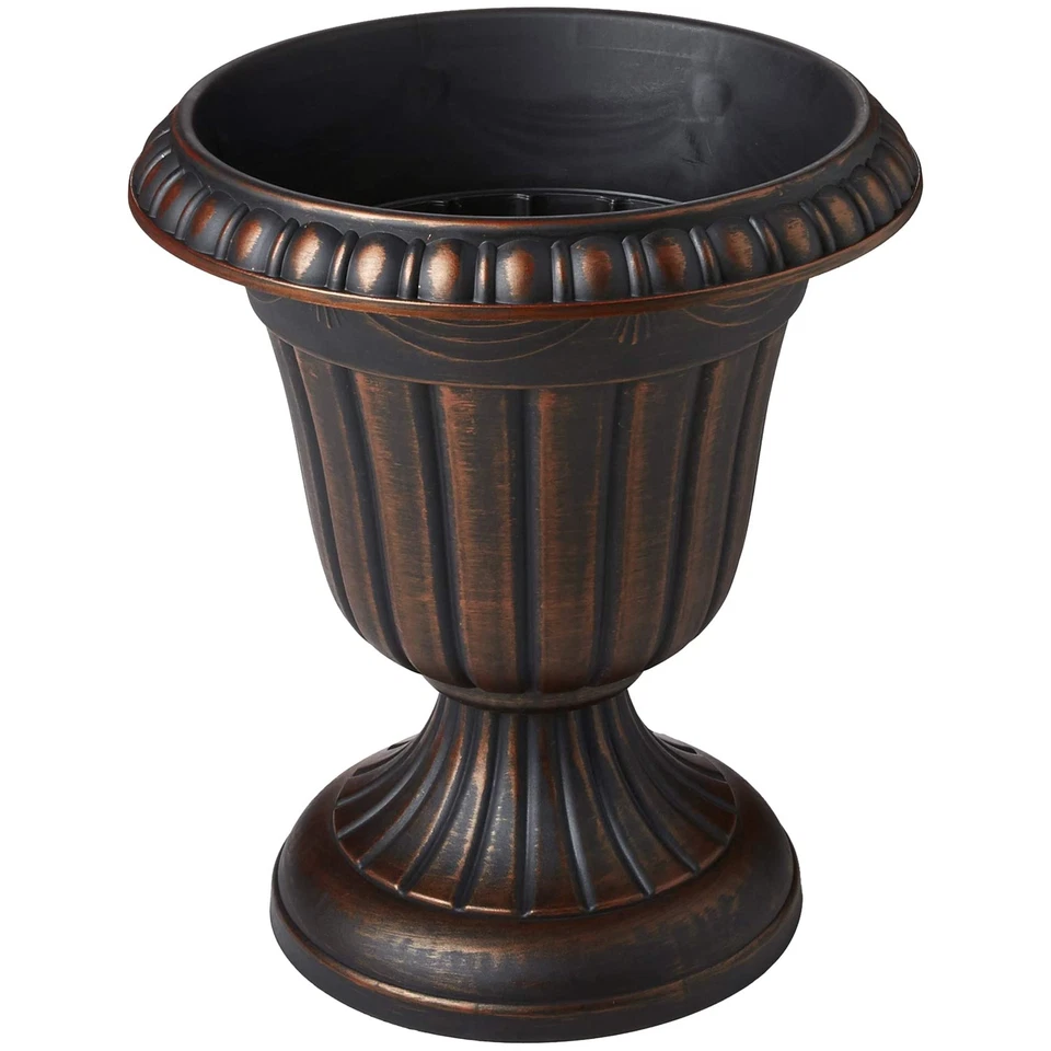 Urna de pedestal tradicional para jardinera de cobre cepillado para uso en interiores y exteriores 16X18 Foto 2 de 4
