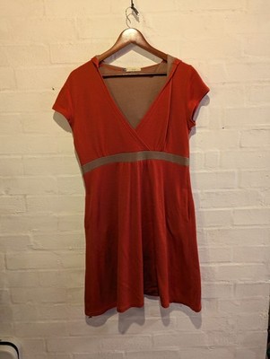Ibex Coral Large Merino Wool Hooded Dress With Pockets Short Sleeve USA