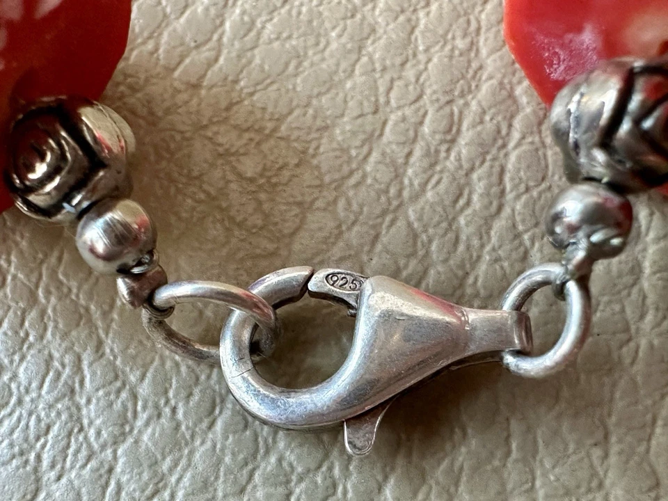 COLLANA DI CORALLO ROSSO PERLINE SFACCETTATE ABBINATE ARGENTO925 GIOIELLI VINTAG - Immagine 2 di 4
