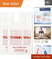 Bulk 100PCS White Grocery Shopping Bags - Durable Thank You Plastic T-Shirt Bags