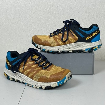 Merrell Nova 2 Mens Trail Running Shoes 9.5 Gold Black Blue Vibram Outsole Grip