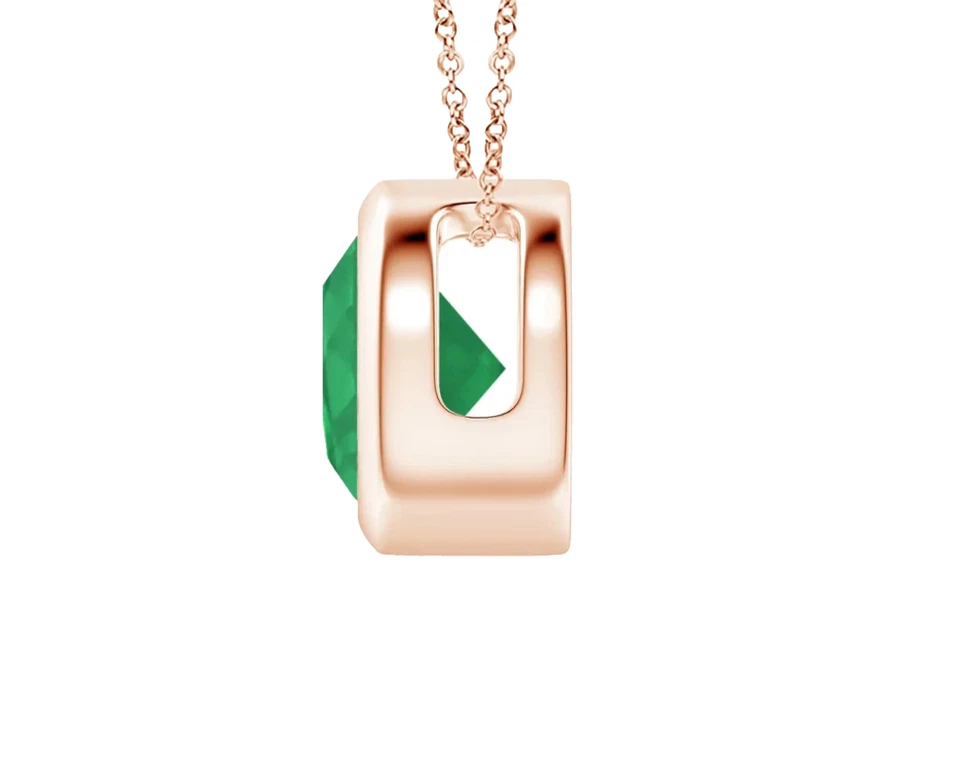 Ohne Kette 14k Rose Gold Natürlicher Smaragd Anhänger Rund Schliff 0.74 CT Damen - Bild 4 von 4