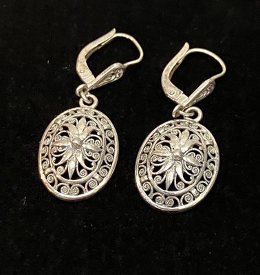 VTG 925 Sterling Silver Germany Alice Caviness Ornate Filagree Earrings Signed