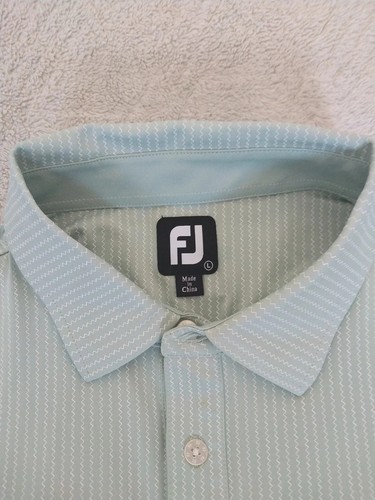 FootJoy Golf Shirt Mens Large Green Gray Striped Performance Polo Adult L Golfer - Picture 2 of 7