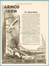 1918 ARMCO American Rolling Mill Co Ad Middletown OH Shipbuilding Shipyard Art