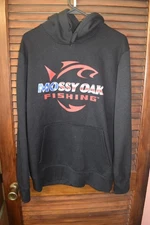 Mossy Oak Black Hoodie Graphic Print Large Pullover Sweatshirt with slash pocket