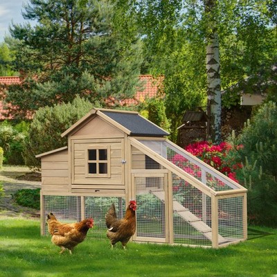 69'' Wooden Chicken Coop, Poultry Cage Hen House, Natural